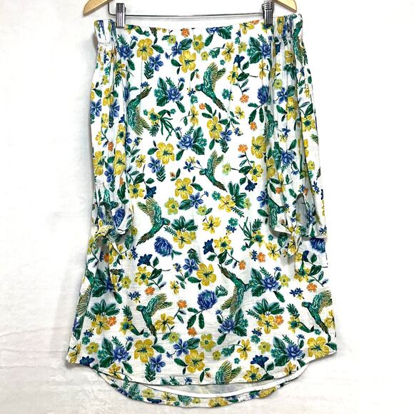 Old Navy Small Off-Shoulder 3/4 Dress Green/Blue Floral Birds Resort Summer Cute - Picture 3 of 11